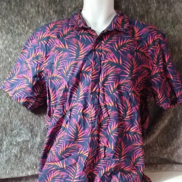 Men's Tropical Print Shirt - Pink and Blue - Picture 1 of 4